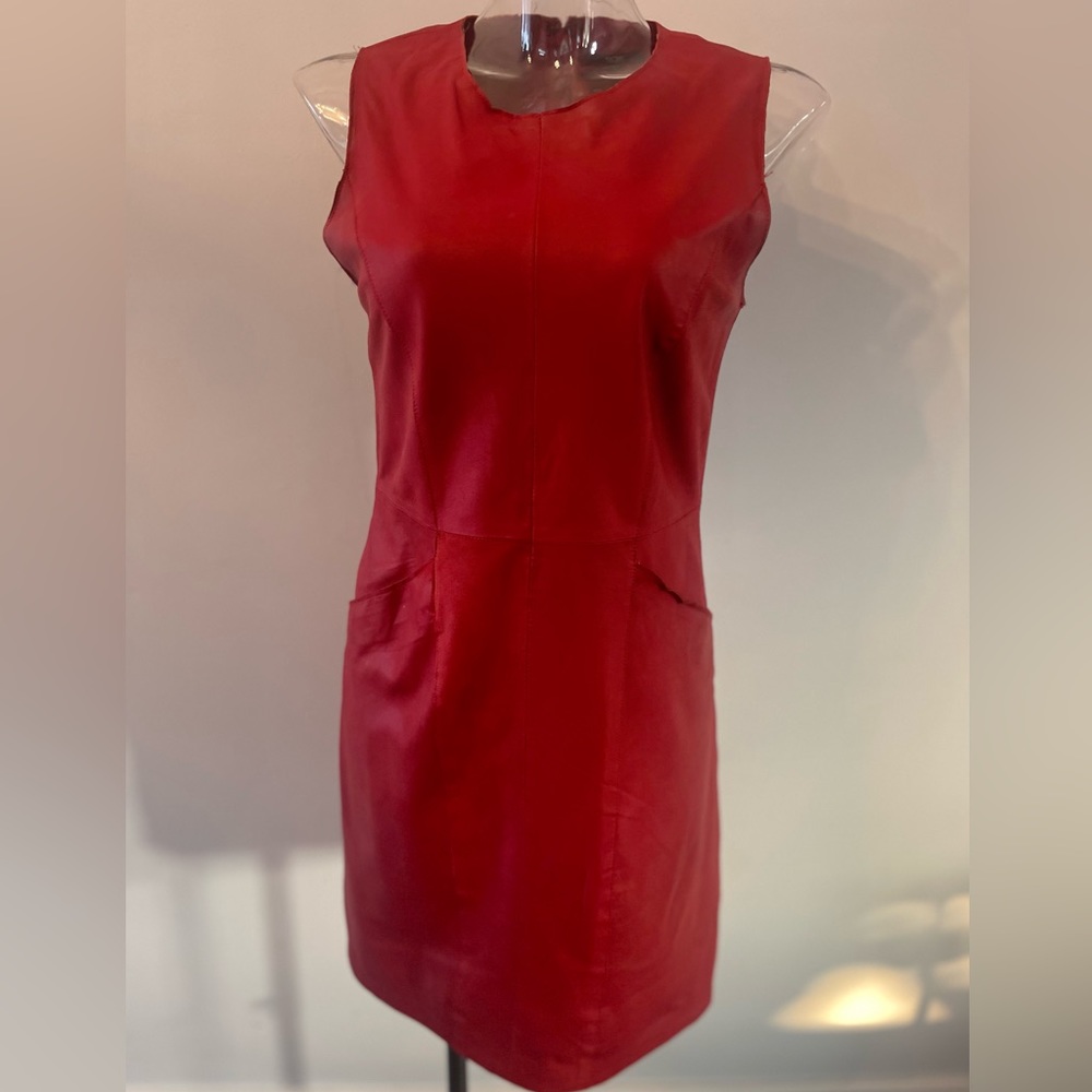 Vintage red leather dress with pockets - Picture 1 of 4